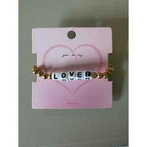 You're My Lover Gold Beaded Stretch Bracelet White Letter Beads IDH0224-6022